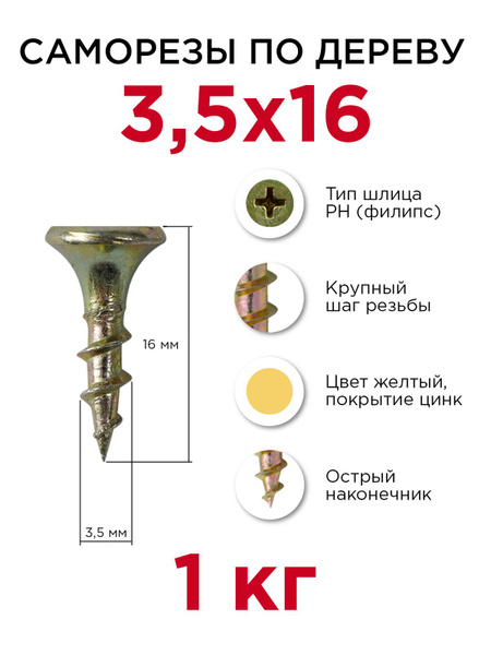 Саморезы по дереву, Профикреп 3,5 x 16 мм, 1 кг купить на OZON по ...