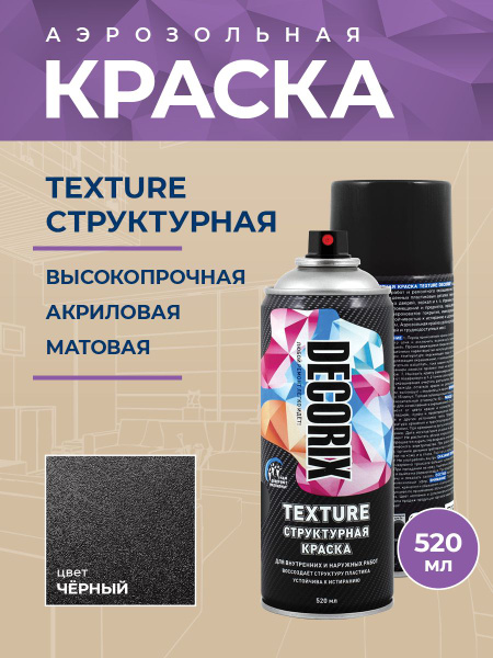 Структурная краска черная матовая, для пластика и других поверхностей ...