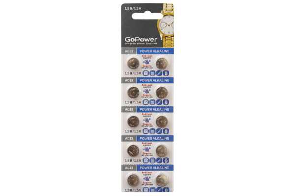 Батарейка GoPower AG13 / G13 / LR1154 / LR44 / 357A / A76 BL10 Alkaline ...