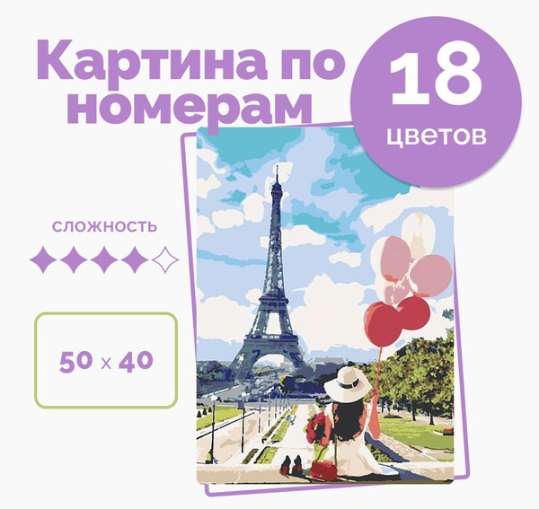 Картина по номерам на холсте 40х50 "Девушка в Париже", кисти, акрил 18 ...