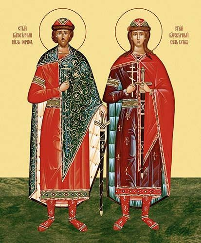 Святые борис и глеб фото Освященная икона на дереве ручной работы - Борис и Глеб, св.кн., 15x20х3 см, арт