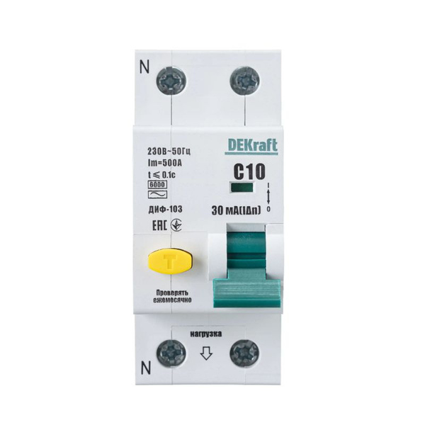Дифференциальный автомат DEKraft 1P N C10 А 30 мА 6 кА AC 16203DEK ...