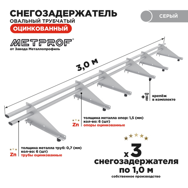 Снегозадержатель оцинкованный овальный трубчатый кровельный ...