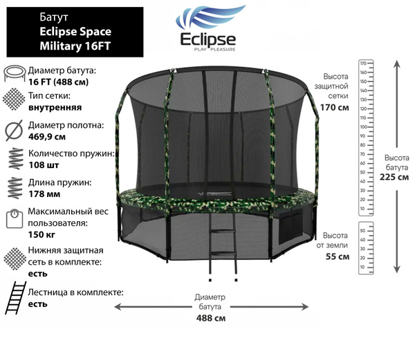 Батут каркасный Eclipse Military 8FT - купить по выгодной цене в ...