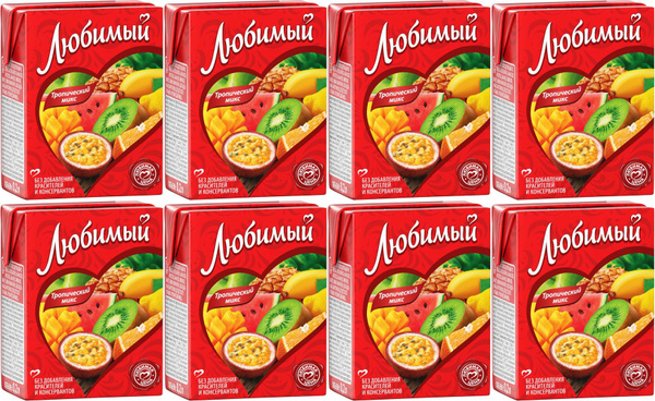 Напиток сокосодержащий Любимый Тропический микс 0,2 л, комплект: 8 ...