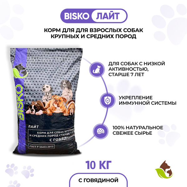 Гипоалергенный диетический корм BISKO ЛАЙТ 10 кг для взрослых собак ...