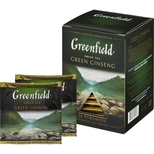 Greenfield Чай в пакетиках Green Ginseng, зеленый, 20 пакетиков ...