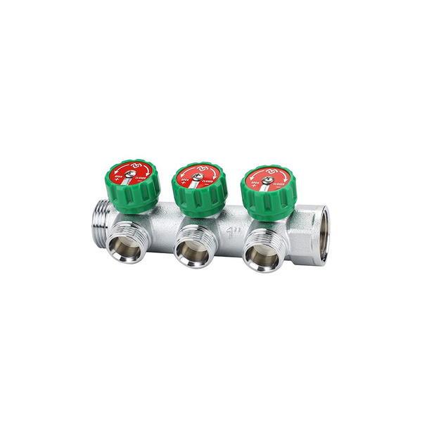 Коллектор регулирующий Varmega 1", на 3 выхода 1/2", плоское уплотнение ...