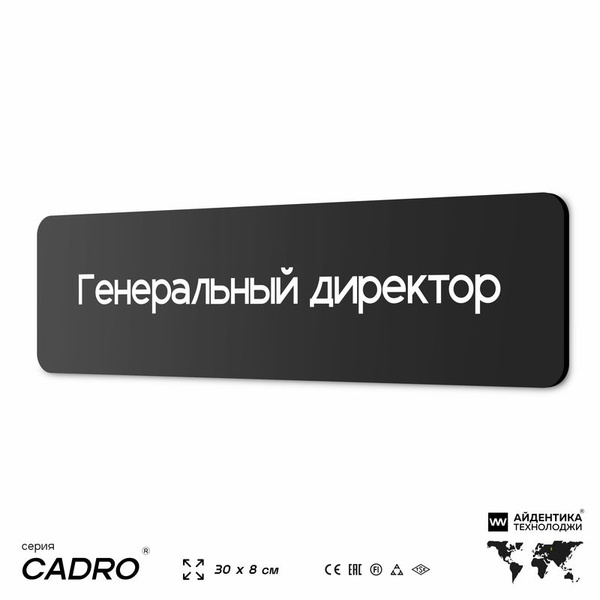 Табличка Генеральный директор, на дверь, 30х8 см, черная, серия CADRO ...