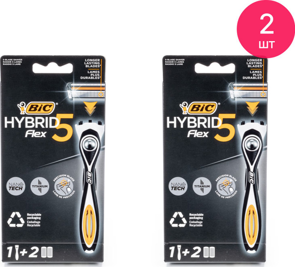BIC / Бик Flex5 Hybrid Бритвенный станок мужской 5 лезвий, 1шт. + 2 ...