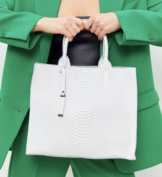 Сумка женская натуральная кожа, шоппер классический через плечо белый ...