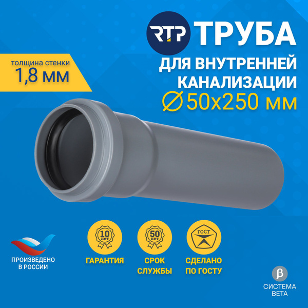 Труба канализационная для внутренней канализации RTP 50 мм, толщина 1.8 ...