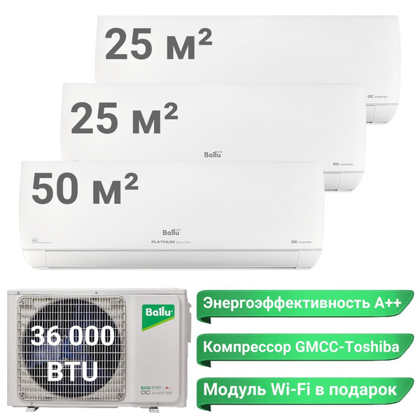 Инверторная мульти сплит-система BALLU на 3 комнаты, 36+(9+9+18 ...