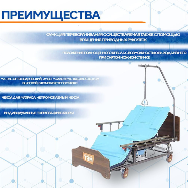 Кровать для лежачих больных механическая МЕТ Remeks с переворотом, с ...