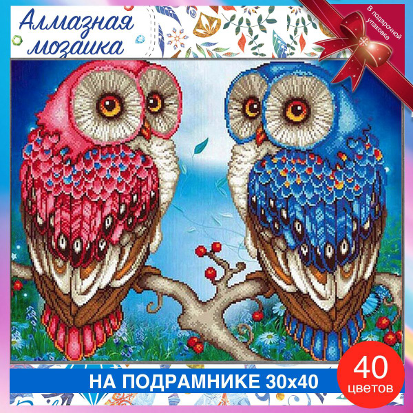 Алмазная мозаика на подрамнике 30 на 40 Совы цветные - купить с ...