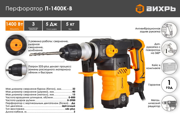 Перфоратор Вихрь П-1400к-в - купить в интернет-магазине OZON с ...