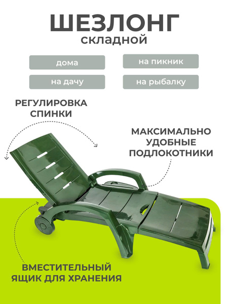 Шезлонг складной aro на колесах пластиковый белый 186 х 76 5 см