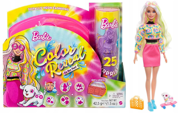 Barbie Color Reveal Totally Neon Fashions – Puppe Mit 25 Überraschungen, Farbwechsel, Badeanzug, Rollschuhe & Hund, Ab 3 Jahren