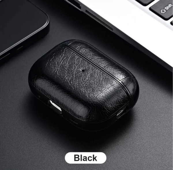 Чехол для Airpods Pro кожаный, противоударный, черный, с карабином ...