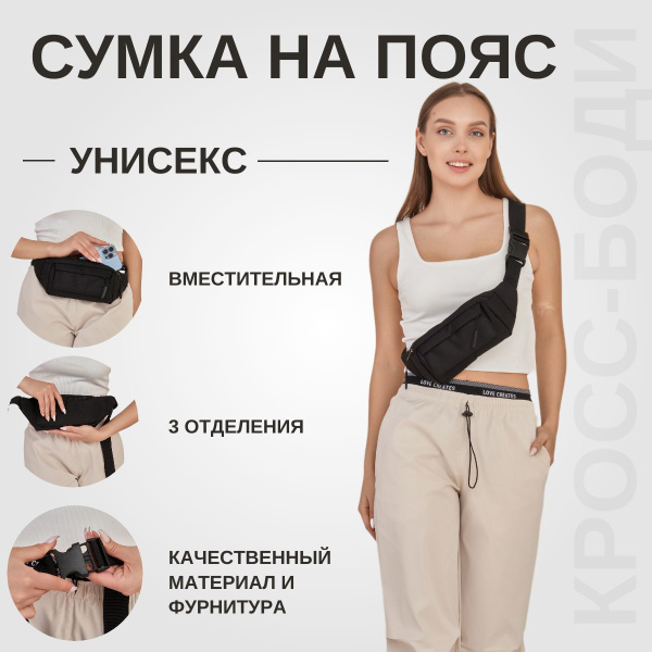Сумка женская мужская кросс-боди/на пояс/через плечо/спортивная/бананка ...