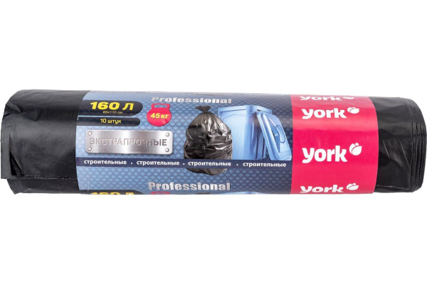YORK Мешки строительные экстра прочные, 60 мкм,160 л, ПВД., без завязок ...