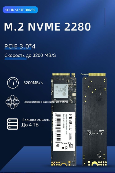 128 ГБ Внутренний SSD-диск PUSKILL puskill-Nvme (puskill-Nvme-m2 ...