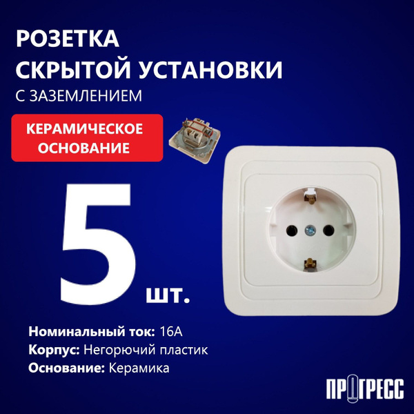 Розетка накладная скрытой установки, одноместная с заземлением ...