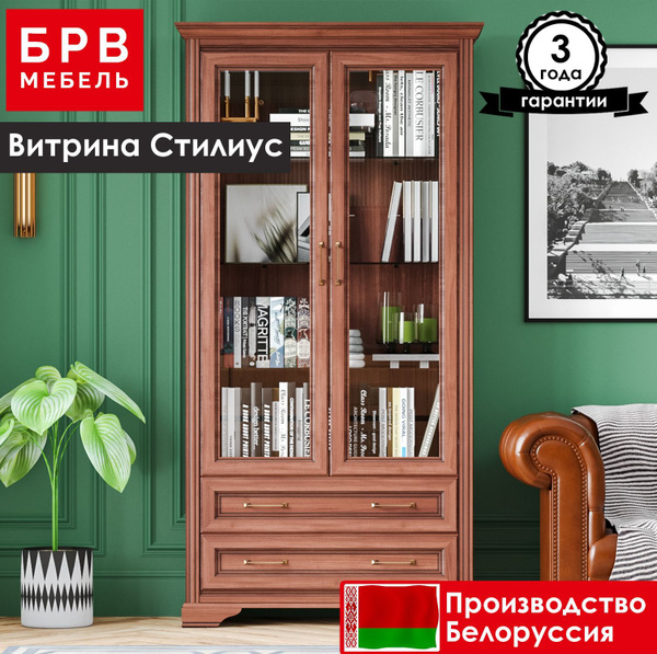Шкаф-витрина БРВ МЕБЕЛЬ Стилиус REG2W2S с подсветкой, 109x44x214 см ...