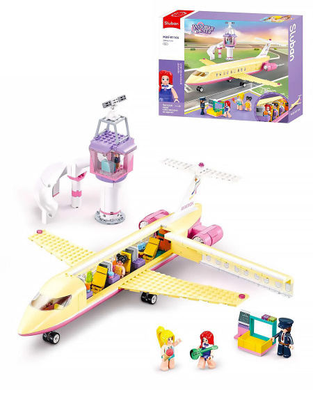 Конструктор Пассажирский самолет (384 детали) Sluban Розовая мечта M38 ...