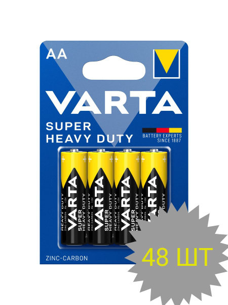 Varta Батарейка AA, Солевой тип, 1,5 В, 48 шт - купить с доставкой по ...