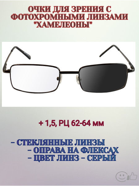 Очки хамелеоны мужские/женские с диоптриями (фотохромные), РЦ 62-64 мм ...