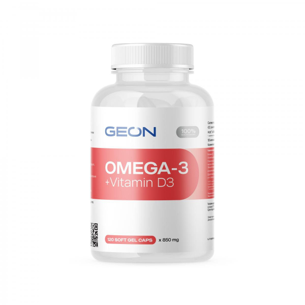 Омега жирные кислоты GEON OMEGA 3 + D3 120 капсул х 850 мг - купить с ...