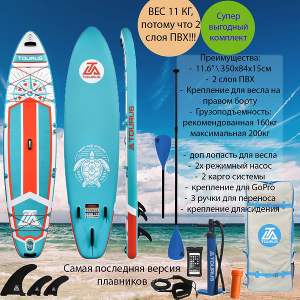 SUP-доска SUP 11,6 Tourus надувная, фиолетовая, спортивная для плавания ...