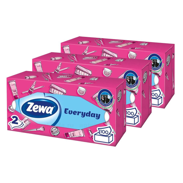 Салфетки бумажные косметические Zewa Everyday по 100 листов 3 пачки ...