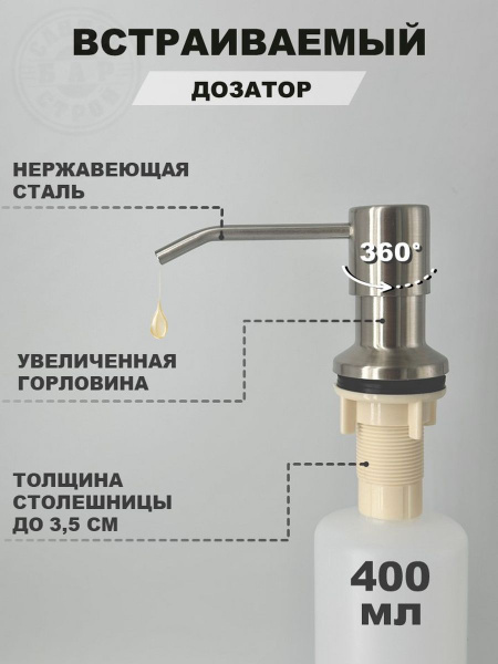Дозатор для моющего средства встраиваемый на кухню, врезной ...