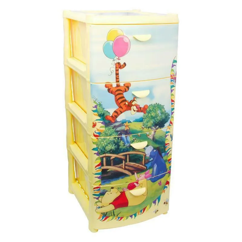 Комод детский пластиковый с ящиками для игрушек или одежды DISNEY ДЕКО IDEA М 2792 4 секции (Винни Пух, #1
