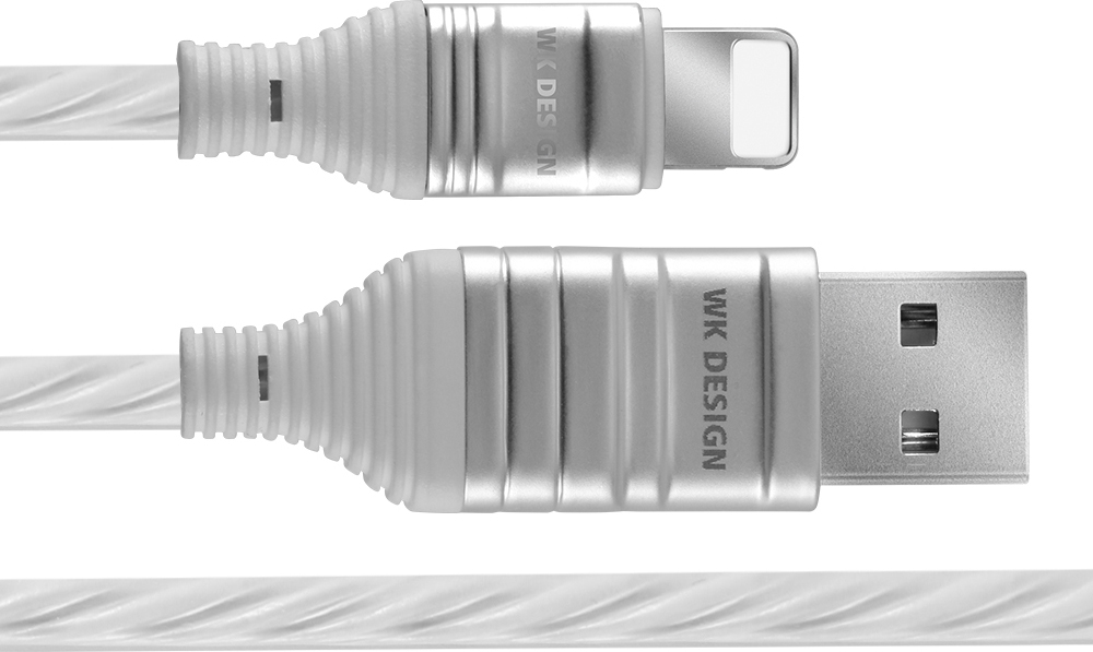 фото Светящийся зарядный кабель USB - Lighting (iPhone) 1 м, WK /WDC-075i/ Белый Wk design