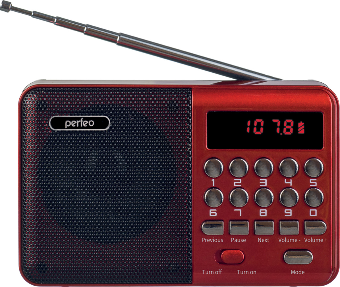 Радиоприёмник Perfeo PALM, красный (i90-RED).