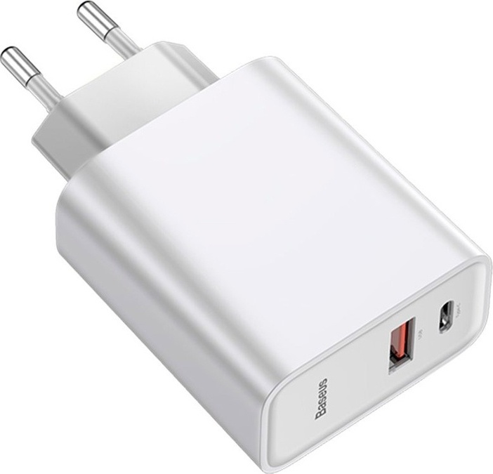фото Сетевое зарядное устройство быстрое PD+QC 3.0 USB+USB Type-C Baseus Speed Series PPS - Белое (TZCAFS-A02)