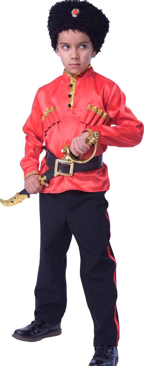 фото Карнавальный костюм Казак рубашка, брюки, кубанка, шашка, ремень размер 122-64 Пуговка