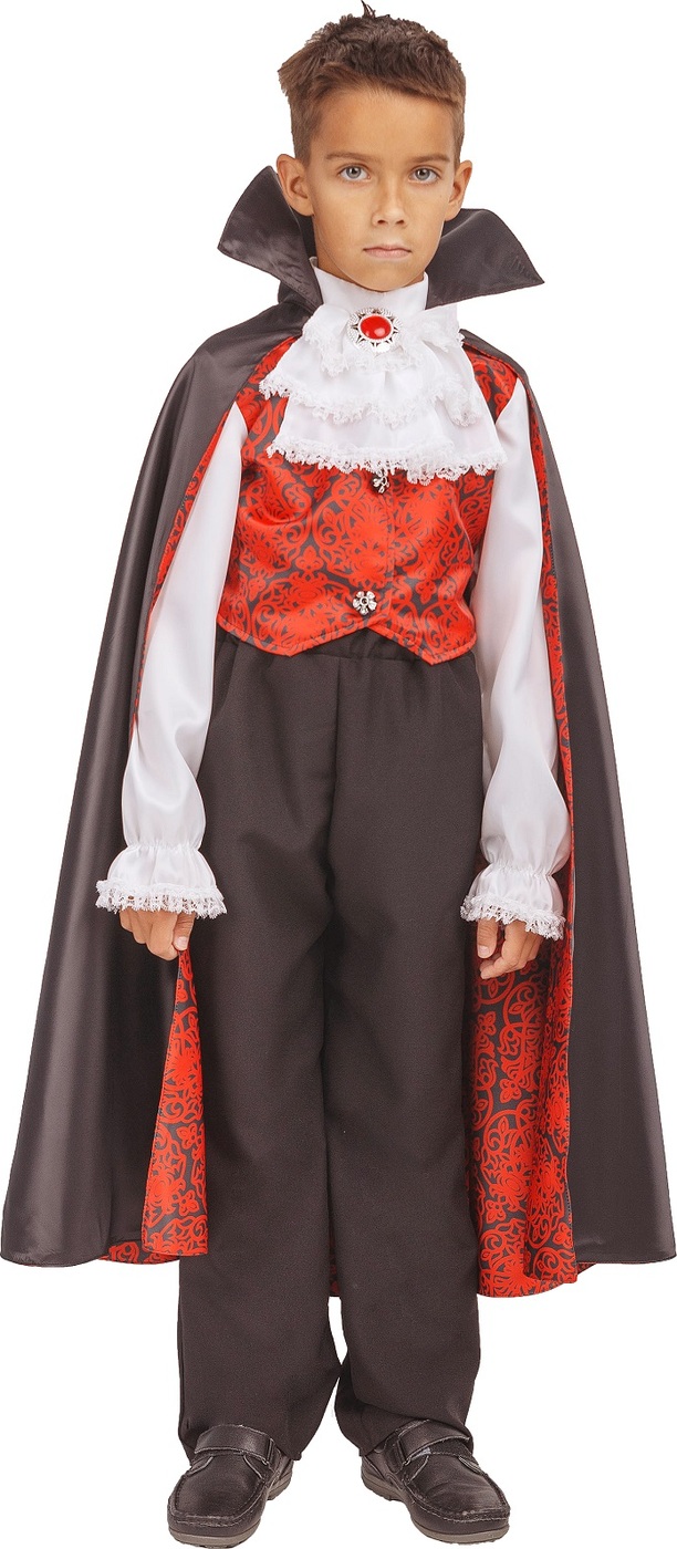 фото Карнавальный костюм Дракула рубашка, брюки, плащ, зубы размер 122-64 Пуговка