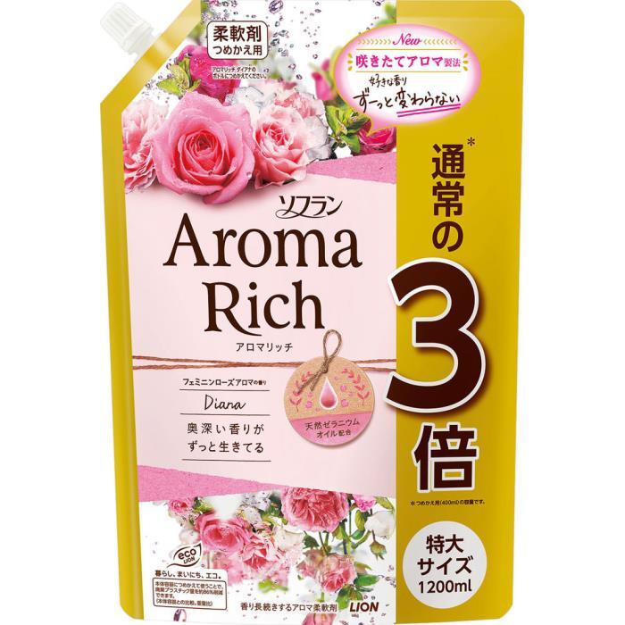 Aroma Rich Diana / Японский кондиционер для белья концентрат / ополаскиватель для всех типов тканей с натуральными арома-маслами, 1200 мл., сменный блок