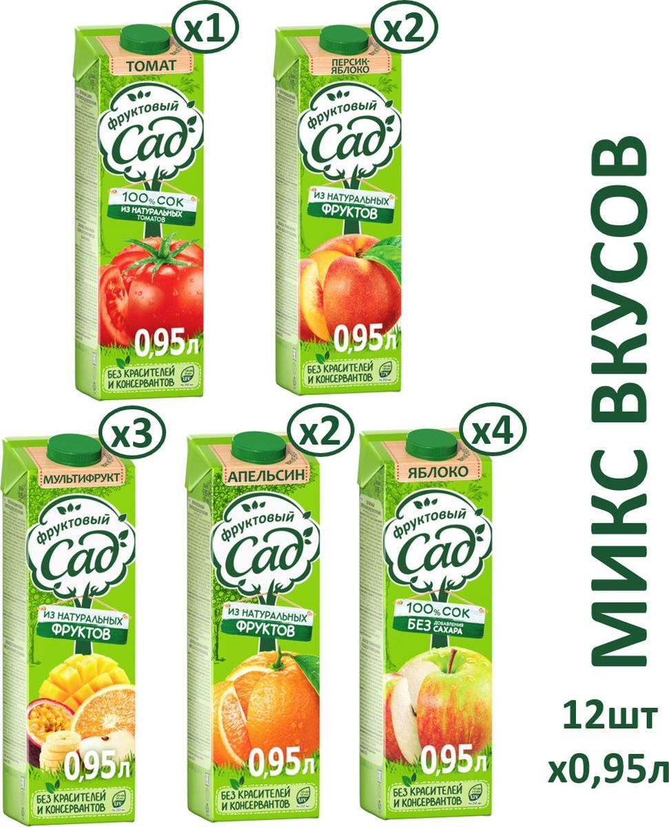 Сок Фруктовый Сад Микс 5 вкусов, 0,95 л х 12 шт - купить с доставкой по ...