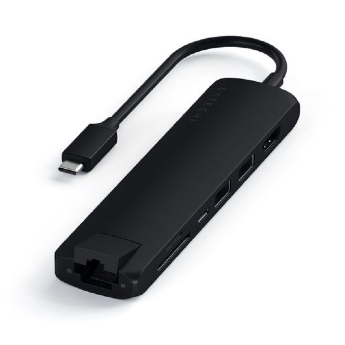 USB-C адаптер Satechi Type-C Slim Multiport with Ethernet Adapter. Цвет черный.
