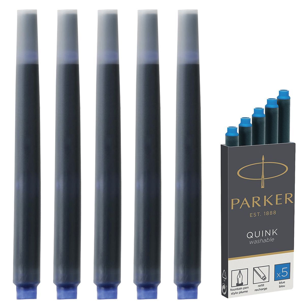 Parker картриджи 5 штук, синие смываемые  Parker Ink Cartridges Quink Ink Z11 