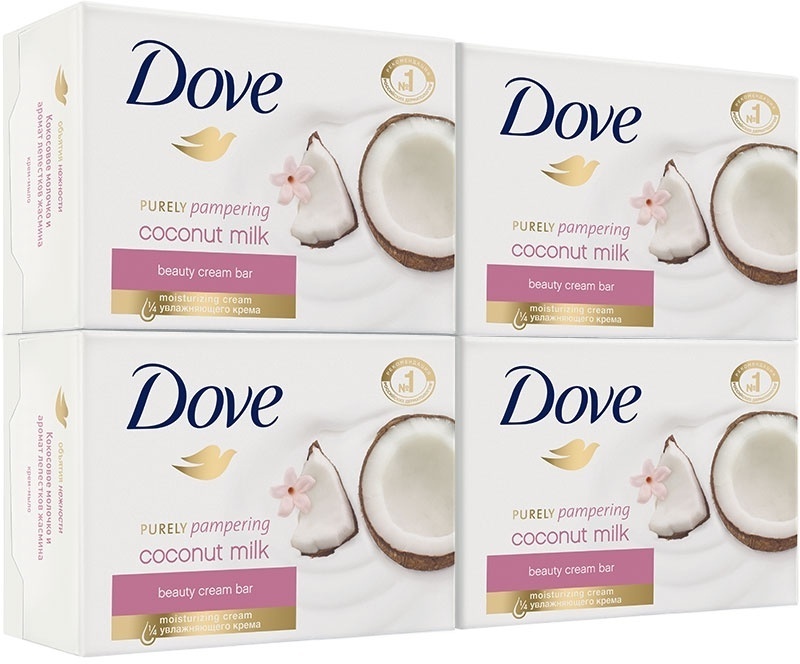 Dove Кокосовое молочко и лепестки жасмина Крем-мыло бессульфатное, 4 шт ...