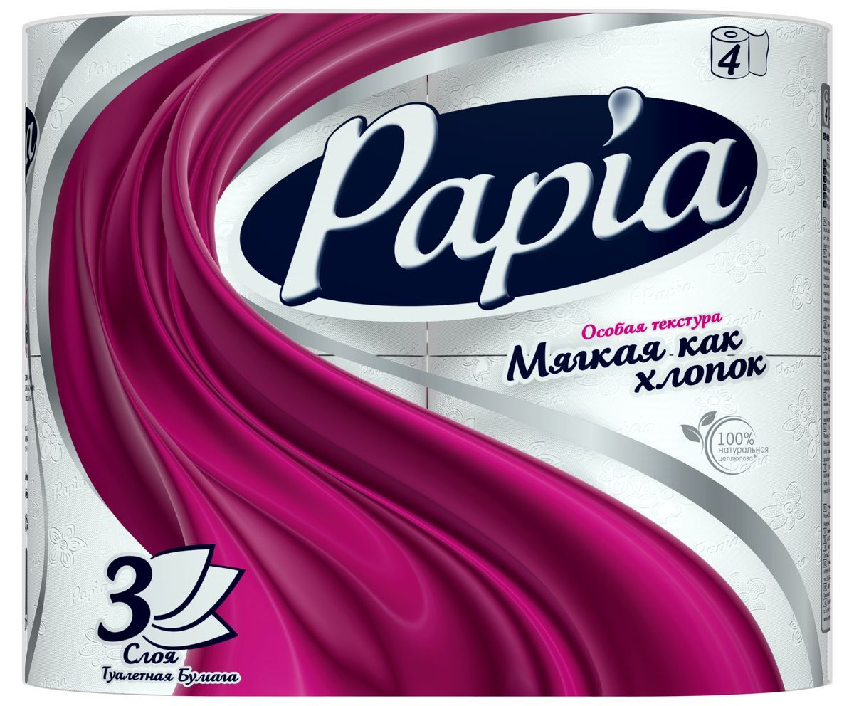 Туалетная бумага Papia, трехслойная, белый, 4 рулона — купить в ...