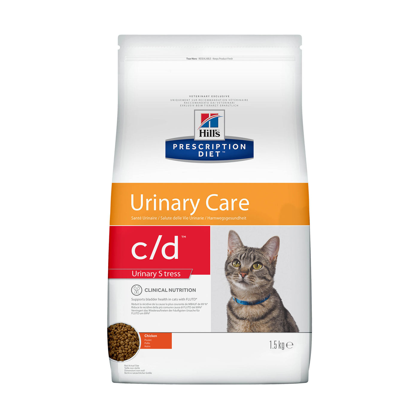 Сухой диетический корм для кошек Hill's Prescription Diet c/d Urinary Stress при профилактике цистита и мочекаменной болезни (мкб), в том числе вызванные стрессом, с курицей 1,5 кг - изображение