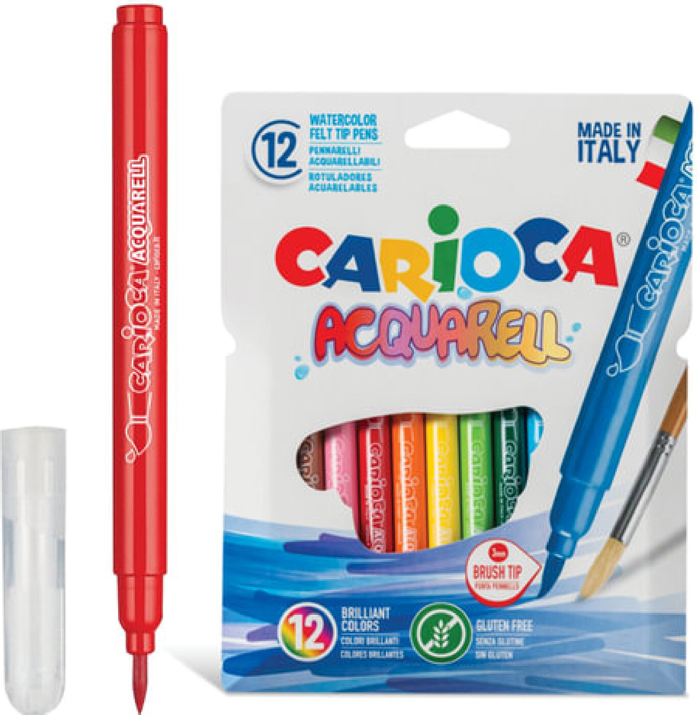 Фломастеры акварельные CARIOCA (Италия) "Aquarell", 12 цветов ...