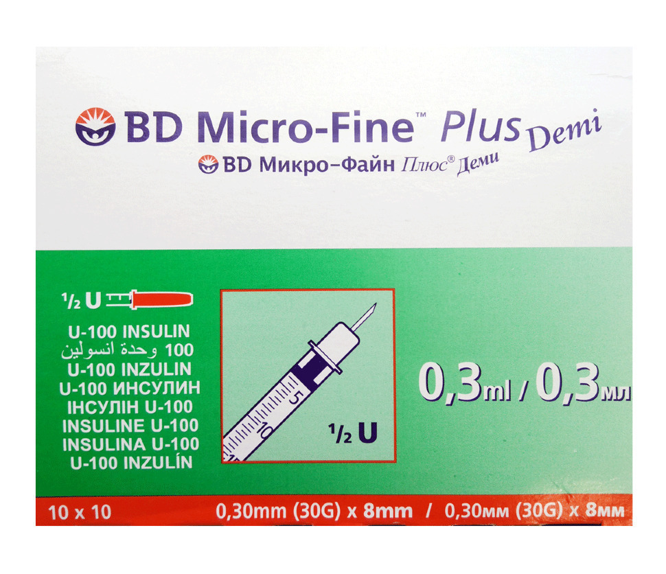 Шприц 0,3мл bd инсулиновый u-100 микро-Файн плюс деми с иглой 30g 0,3